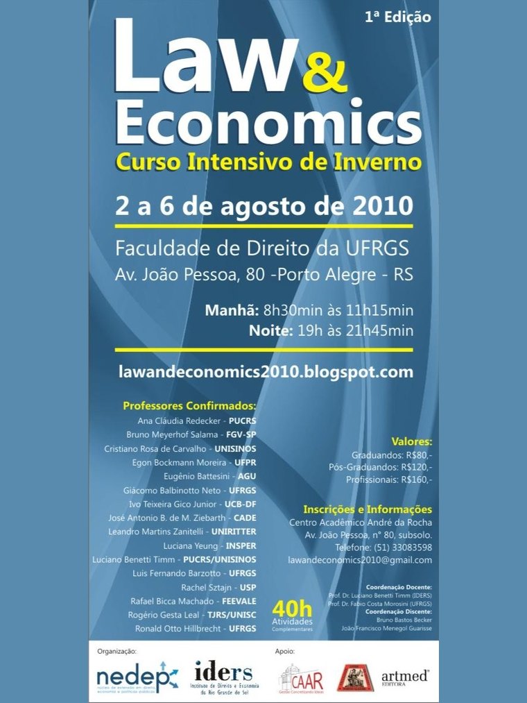 Cartaz do 1º Curso Intensivo de Inverno de Law and Economics, na UFRGS