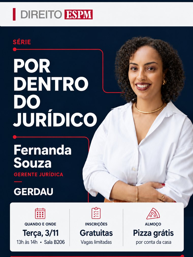 Cartaz do terceiro encontro da série Por Dentro do Jurídico, com Fernanda Souza