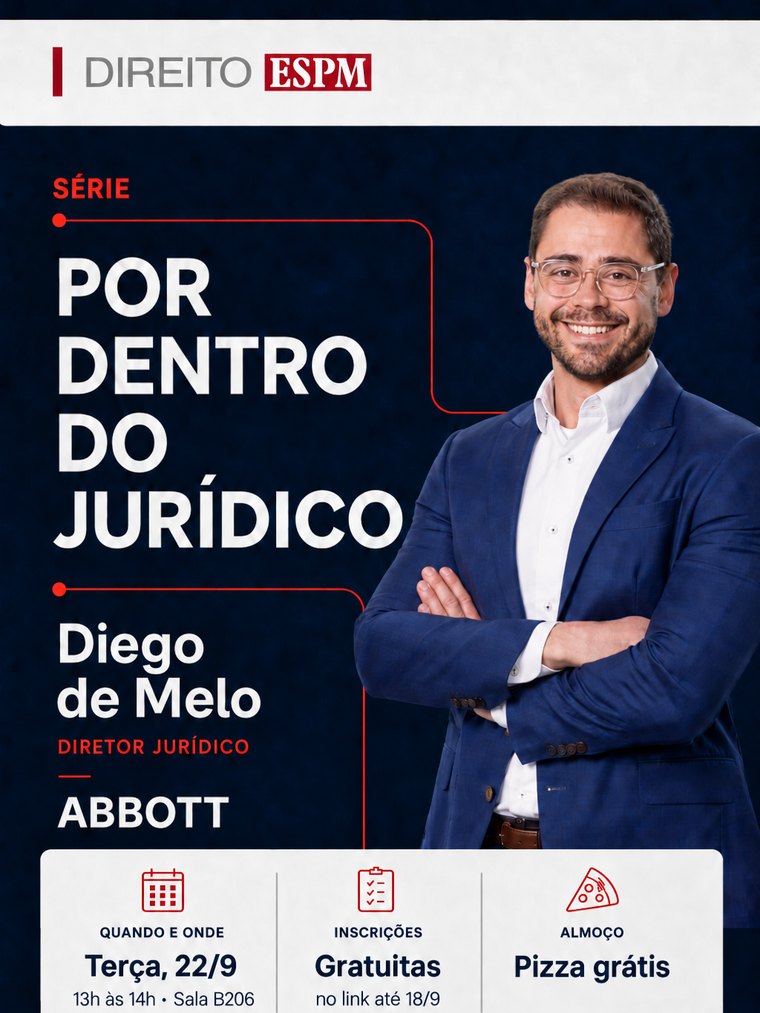 Cartaz do primeiro encontro da série Por Dentro do Jurídico, com Diego de Melo